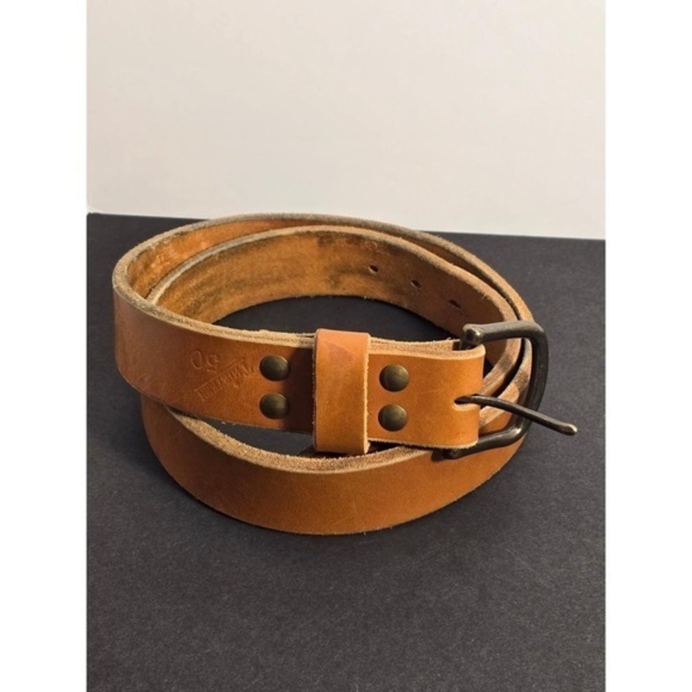 Filson Mens Tan Leather Work Belt Made In USA Size 50 Brass Buckle Heavy Duty